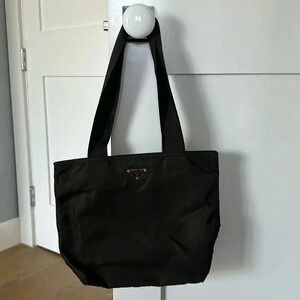Prada early 2000 signature nylon shoulder bag tote in dark Chocolate brown